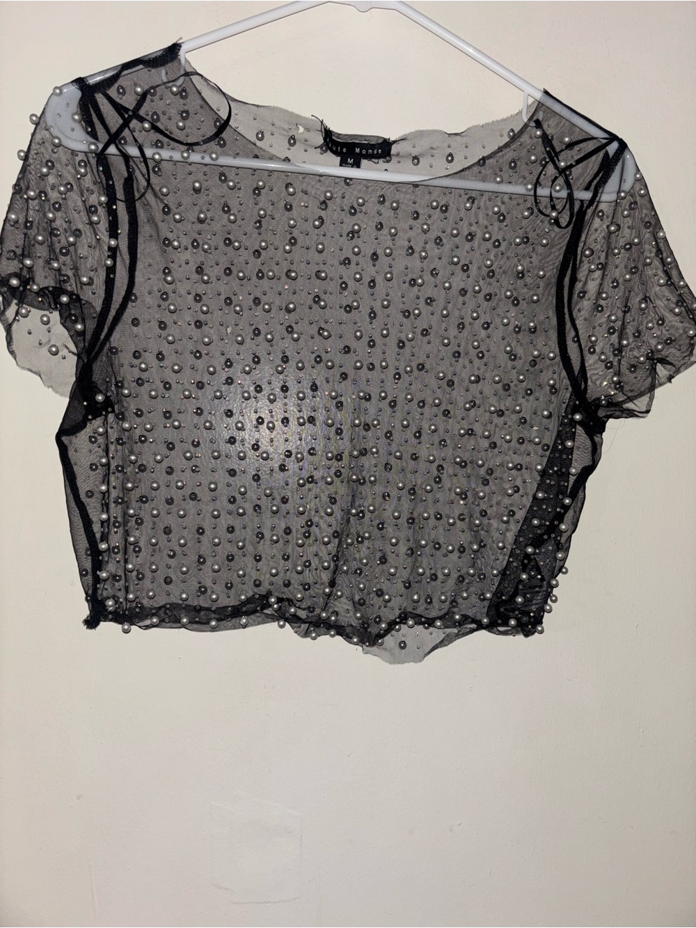 Haute Monde Black Sheer Beaded Crop Top